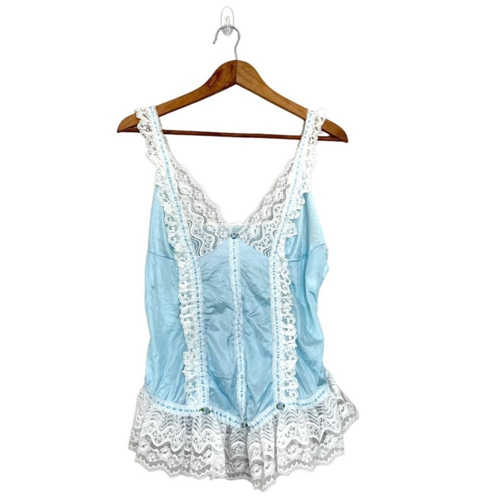 Vintage 🦋 Tosca Blue Lace Trim Top M
